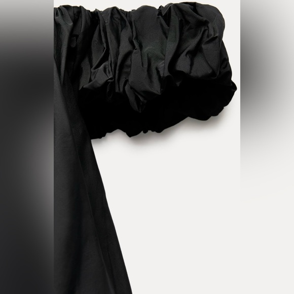 NWT ZARA Off Shoulder Voluminous  XS TAFFETA Black Mini Dress Balloon Dress - Picture 6 of 10
